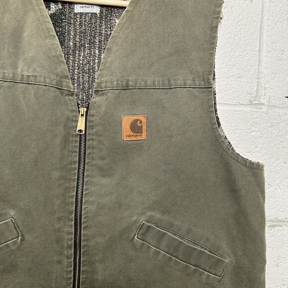 Vintage Carhartt Aztec Pile-Lined Vest “Olive Green” VP166 - Picture 3 of 7